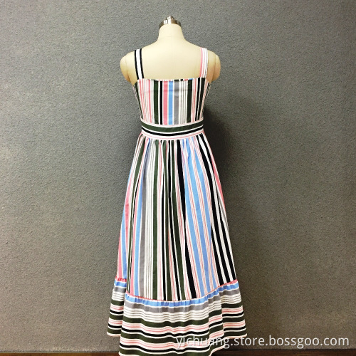 Women's cotton colored strip long dress